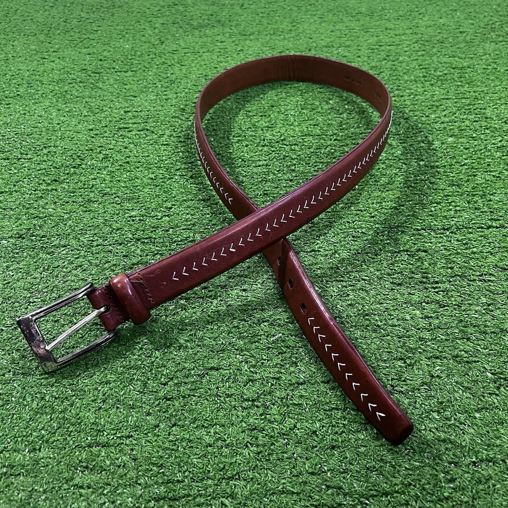 Johnston & Murphy Casual Dress Belt SZ‎ 36 Brown Leather Golf Baseball Stitching